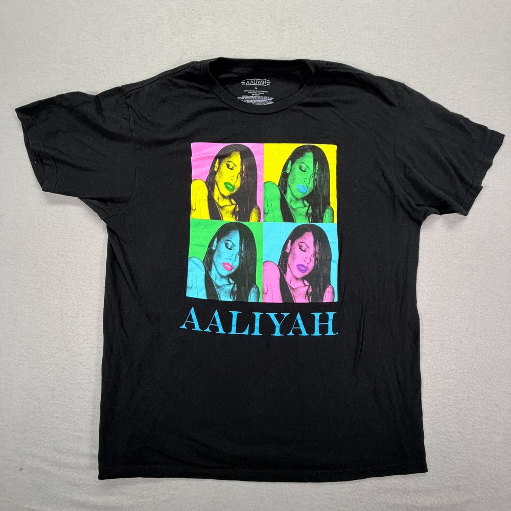 Aaliyah Graphic Tee Mens Large Black Pop Art Portrait Short Sleeve T-Shirt